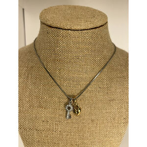 Lia Sophia Signed Crystal Accent Silver Tone Key & Gold Tone Heart Lock Necklace